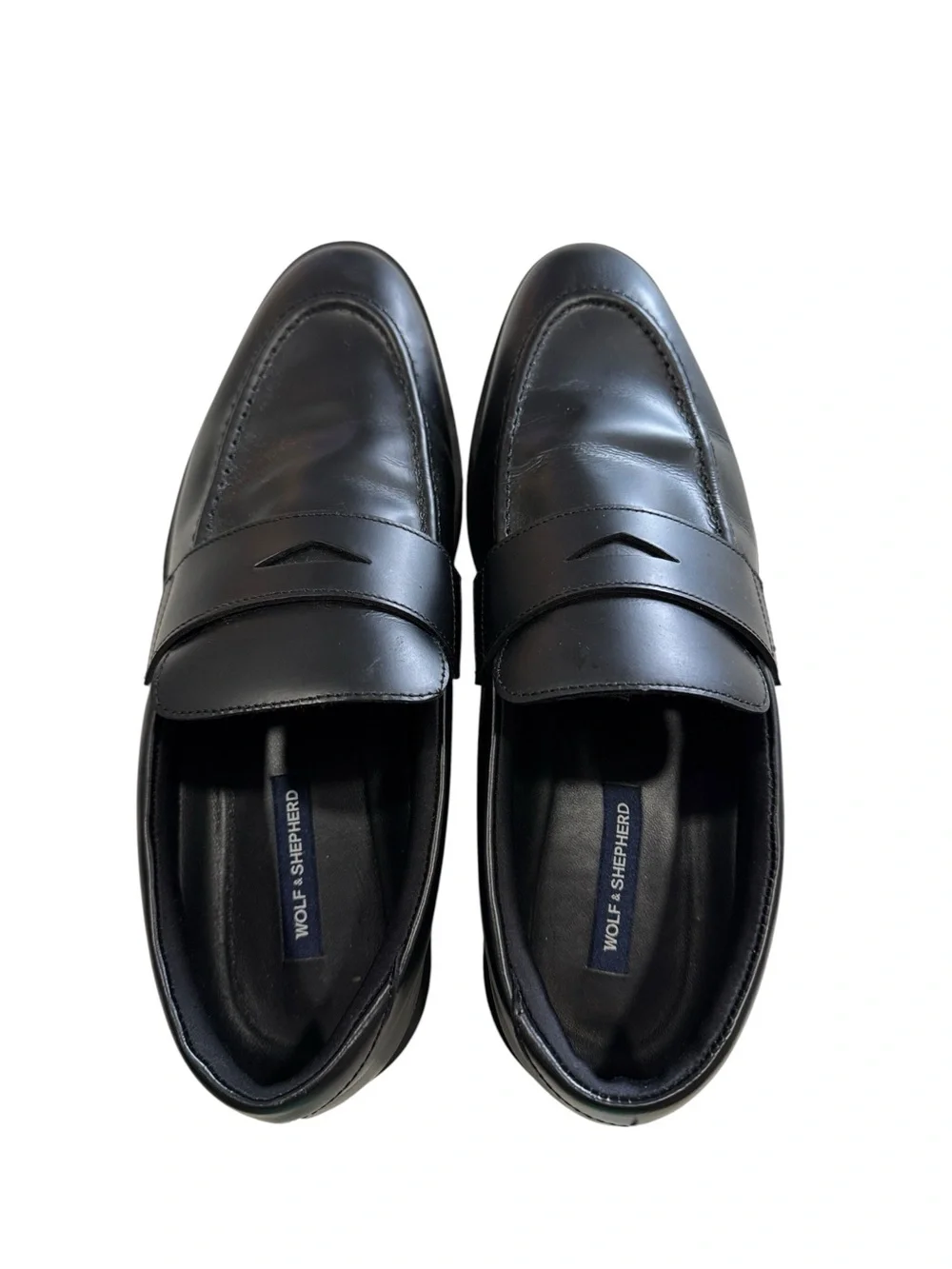 Wolf & Shepherd Black Leather Penny Loafers Slip On Shoes Men Size 9.5 M